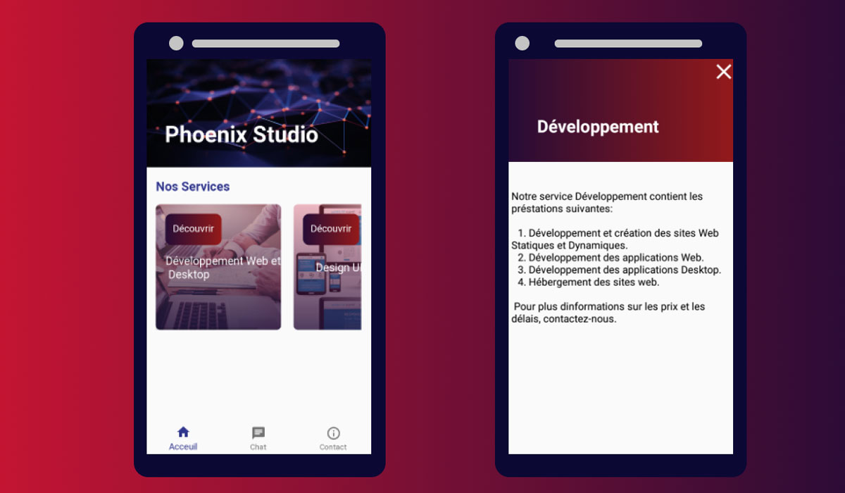 Screenshots de l'application mobile Phoenix Studio